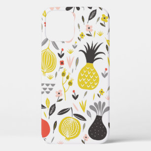 vintage seamless pattern with fruits, flowers and iPhone 12 case