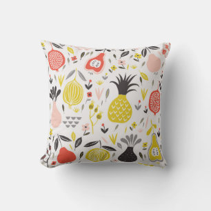 vintage seamless pattern with fruits, flowers and cushion