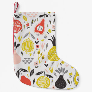 vintage seamless pattern with fruits, flowers and small christmas stocking