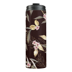 Vintage seamless pattern with gold leaves. Exotic Thermal Tumbler
