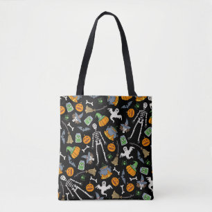 vintage seamless pattern with hand drawn coloured tote bag