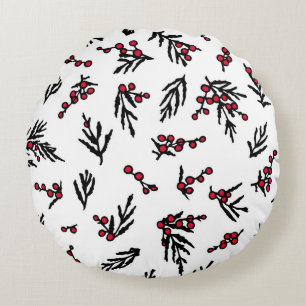 Vintage seamless pattern with hand drawn winter be round cushion