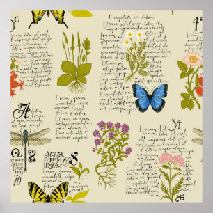 Vintage seamless pattern with handwritten text Lor Poster