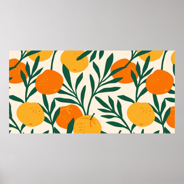 Vintage seamless pattern with mandarins. Trendy ha Poster (Front)