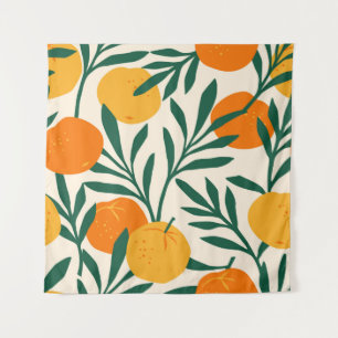Vintage seamless pattern with mandarins. Trendy ha Tapestry