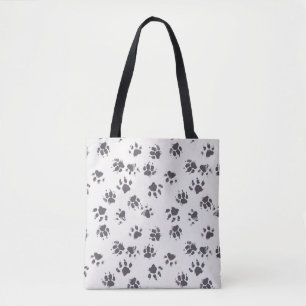 vintage seamless pattern with paw footprints of a tote bag