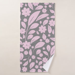Vintage seamless pattern with pink flowers and lea bath towel
