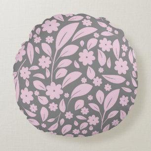 Vintage seamless pattern with pink flowers and lea round cushion