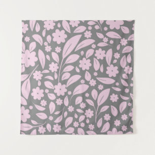 Vintage seamless pattern with pink flowers and lea tapestry