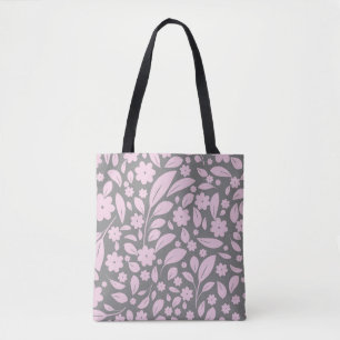 Vintage seamless pattern with pink flowers and lea tote bag