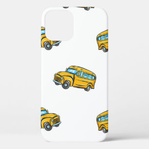 Vintage seamless pattern with school bus. bus,scho iPhone 12 case