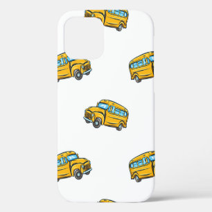 Vintage seamless pattern with school bus. bus,scho iPhone 12 case