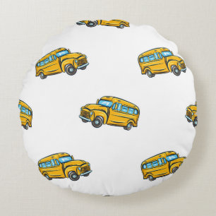 Vintage seamless pattern with school bus. bus,scho round cushion