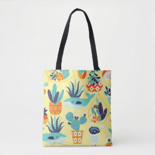 Vintage seamless pattern with succulents and cactu tote bag