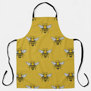 Vintage seamless pattern with yellow bees. Handdra Apron