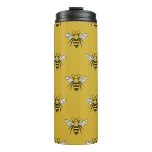 Vintage seamless pattern with yellow bees. Handdra Thermal Tumbler