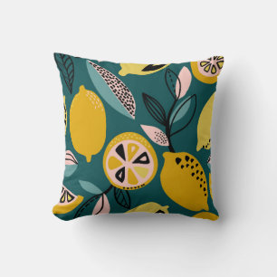 Vintage seamless pattern with yellow lemons,branch cushion