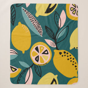 Vintage seamless pattern with yellow lemons,branch sherpa blanket