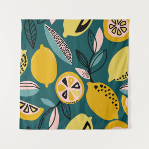 Vintage seamless pattern with yellow lemons,branch tapestry