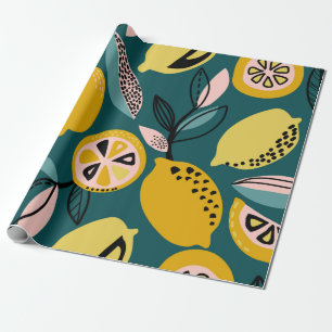 Vintage seamless pattern with yellow lemons,branch wrapping paper