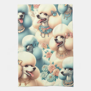 Vintage Seamless Poodle Illustration Tea Towel