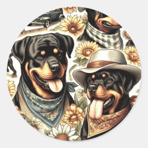 Vintage Seamless Rottweiler Illustration Classic Round Sticker