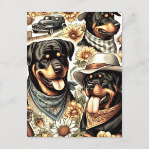 Vintage Seamless Rottweiler Illustration Postcard