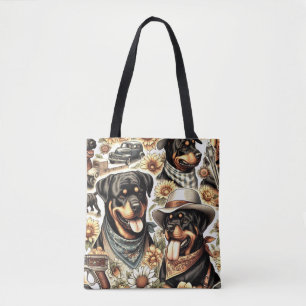 Vintage Seamless Rottweiler Illustration Tote Bag
