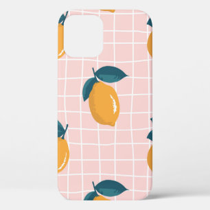 Vintage seamless summer pattern with lemons on ret iPhone 12 case