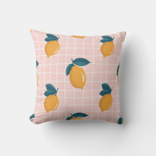 Vintage seamless summer pattern with lemons on ret cushion
