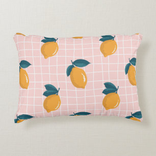 Vintage seamless summer pattern with lemons on ret decorative cushion