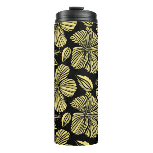 Vintage seamless tropical hibiscus flowers thermal tumbler