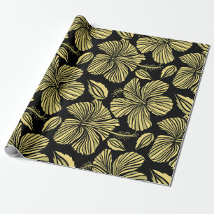 Vintage seamless tropical hibiscus flowers wrapping paper