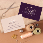 Vintage Seamstress Sewing Needles Monogram Business Card<br><div class="desc">Stylish and elegant vintage style seamstress business card featuring our hand-drawn sewing needles and swirling thread monogram design in blush pink. Personalize with monogram and name or company name. The dark deep plum background adds a rich elegant and vintage style to the design. The reverse side is designed in a...</div>