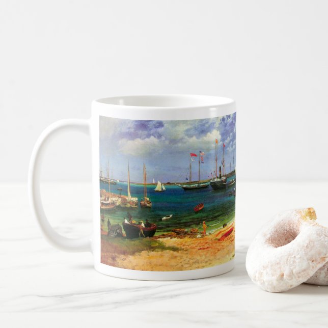 Vintage Seascape, Nassau Harbour by Bierstadt Coffee Mug (With Donut)