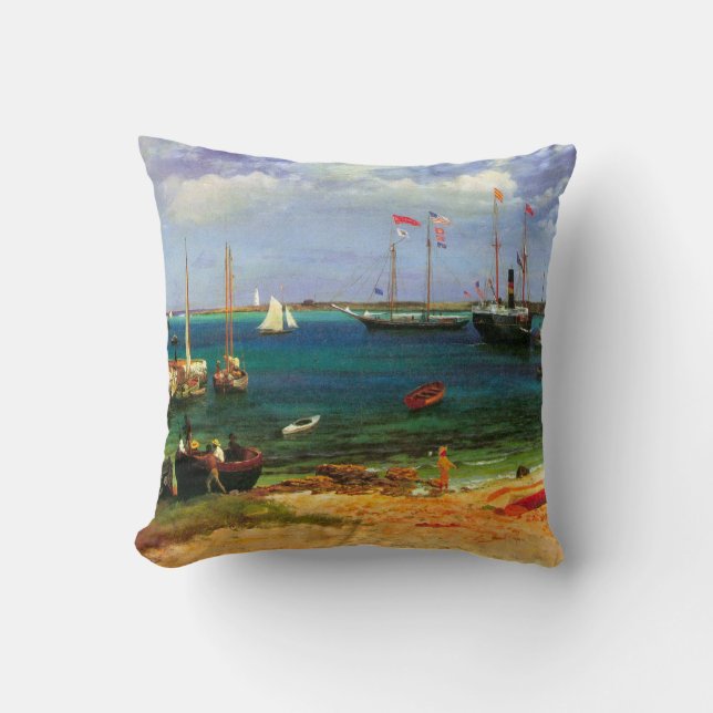 Vintage Seascape, Nassau Harbour by Bierstadt Cushion (Front)