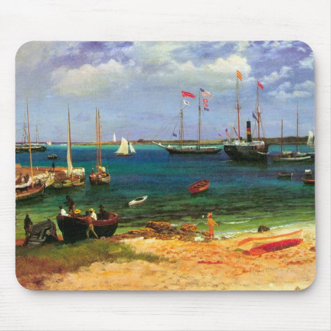 Vintage Seascape, Nassau Harbour by Bierstadt Mouse Mat (Front)