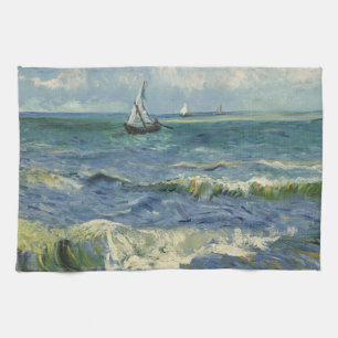 Vintage Seascape near Les Saintes-Maries-de-la-Mer Tea Towel