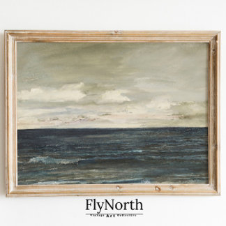 Vintage Seascape Painting Dark Blue Ocean Antique Poster