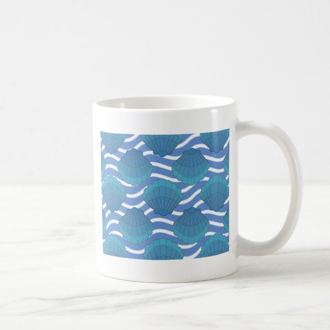 Vintage Seashell And Waves Pattern Coffee Mug (Right)