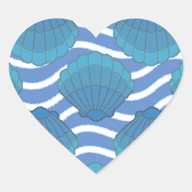 Vintage Seashell And Waves Pattern Heart Sticker (Front)