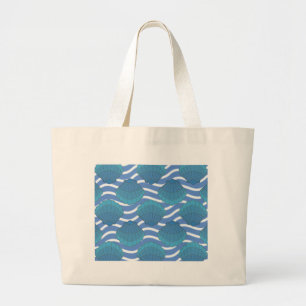 Vintage Seashell And Waves Pattern Large Tote Bag