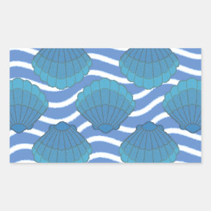 Vintage Seashell And Waves Pattern Rectangular Sticker