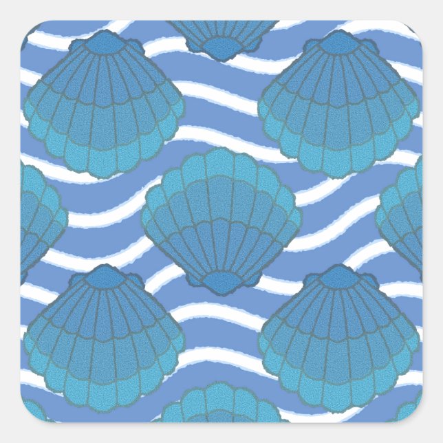 Vintage Seashell And Waves Pattern Square Sticker (Front)