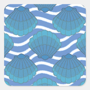 Vintage Seashell And Waves Pattern Square Sticker