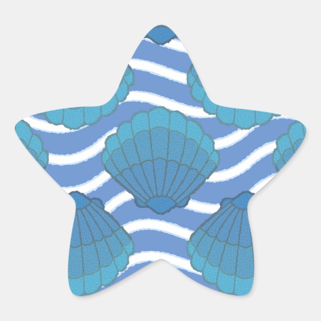Vintage Seashell And Waves Pattern Star Sticker (Front)