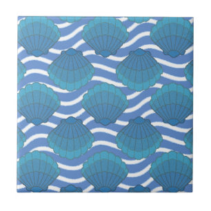 Vintage Seashell And Waves Pattern Tile