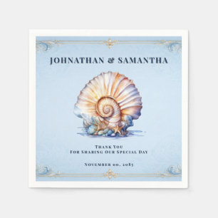 Vintage seashell blue ivory wedding beach theme napkin