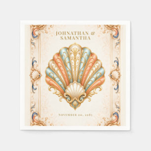 Vintage seashell coastal wedding serviettes beach napkin