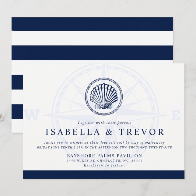 Vintage Seashell | Nautical Themed Wedding Invitation (Front/Back)